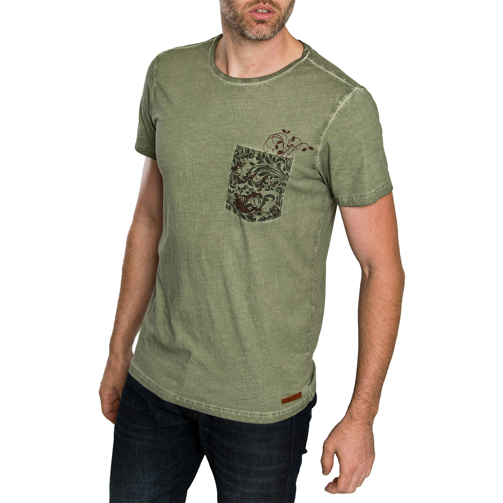 Enzyme Washed Tee with Printed Pocket