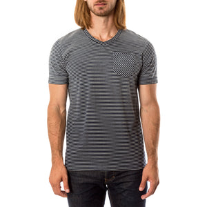 V-neck Stripe Tee Shirt with Pocket