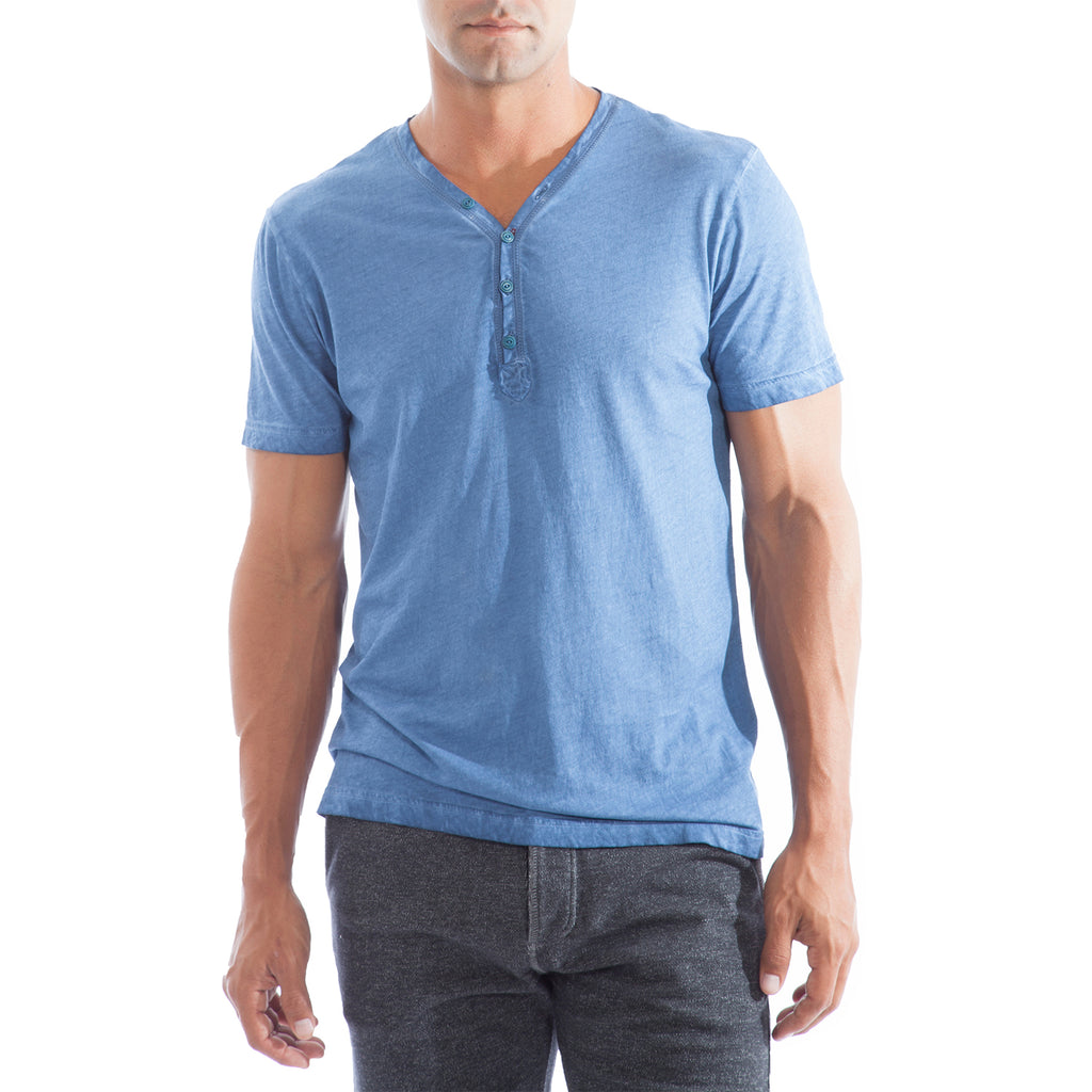 Blue Henley Washed Out Tee