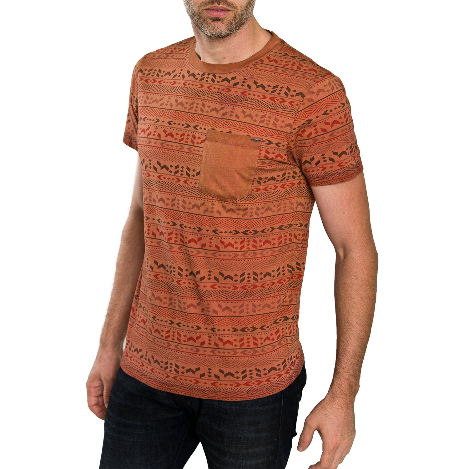Tribal Printed Tee Shirt with Pocket