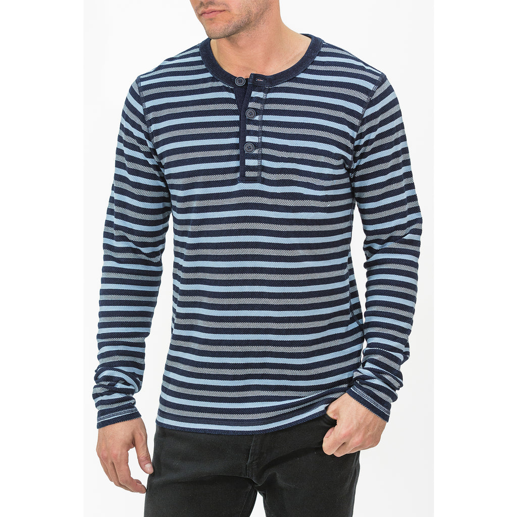 Stripe L/S Henley Tee with Contrast Neck Trim