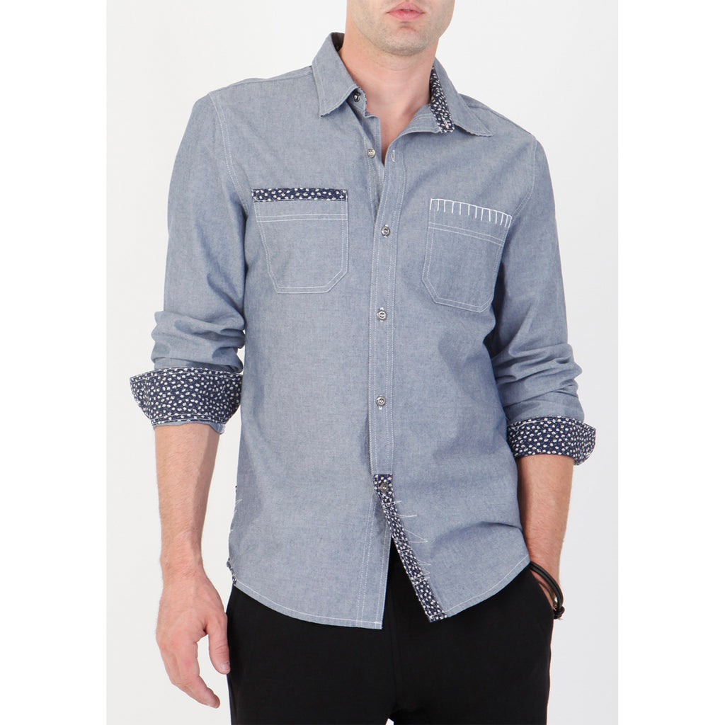 Chambray L/S Shirt with Fancy Print