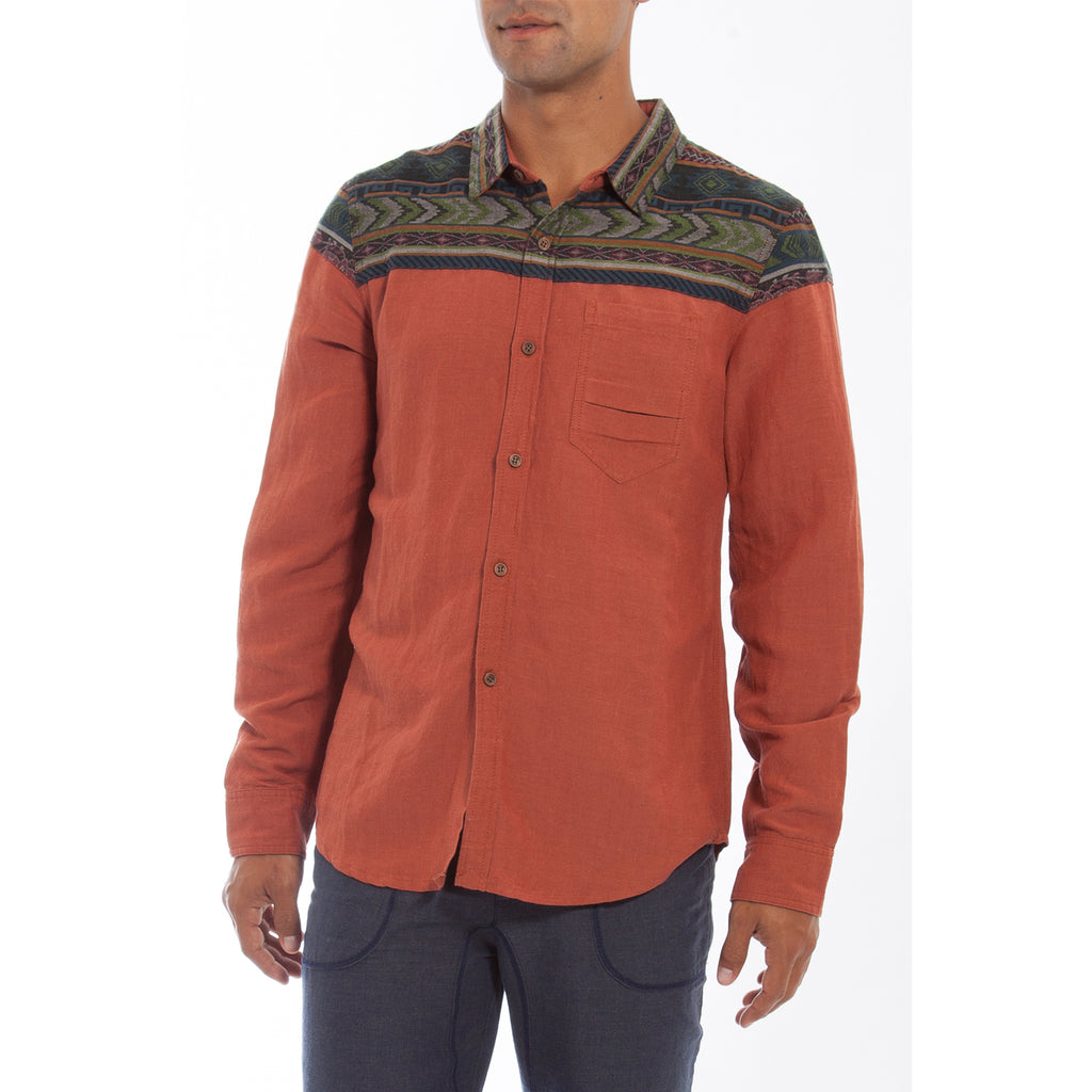 Solid L/S Shirt with Contrast Yoke and Collar