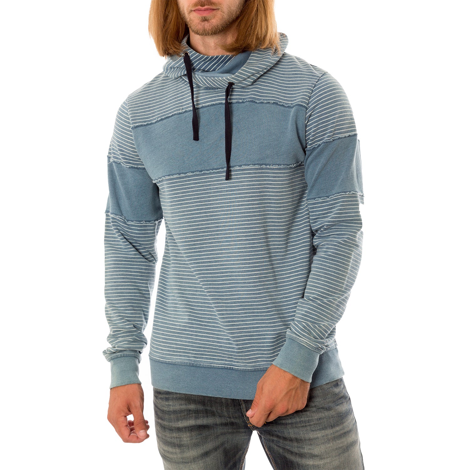 Striped Hoodie with Solid Panel