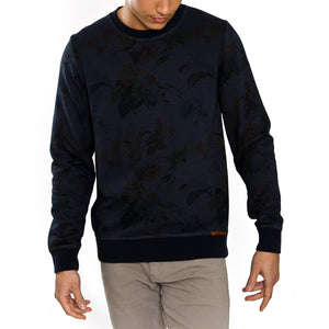 Subtle Floral Print Long  Sleeve Crew Neck