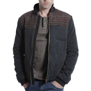 Short Zip Jacket with Contrast Pattern Yoke