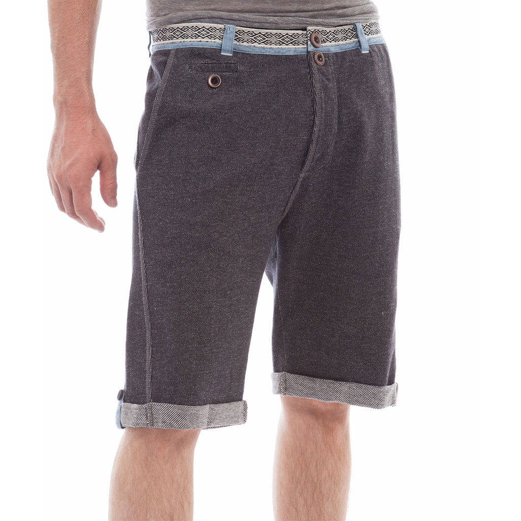 Black Knit Shorts with Decorated Waist Band