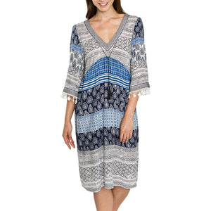 Bell Sleeve Print V-neck Dress
